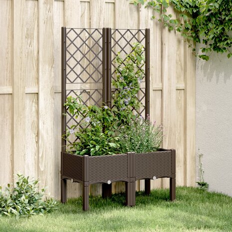 Plantenbak met latwerk 80x40x142 cm polypropeen bruin 1