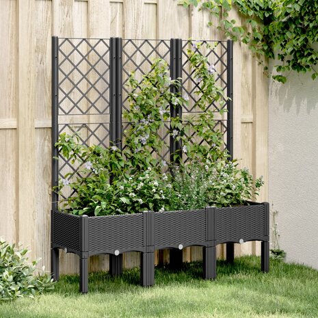 Plantenbak met latwerk 120x40x142 cm polypropeen zwart 1