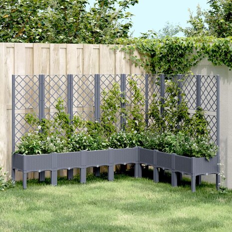 Plantenbak met latwerk 200x160x142 cm polypropeen grijs 1