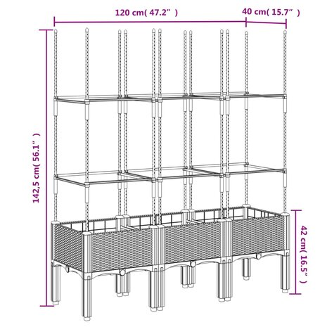 Plantenbak met latwerk 120x40x142,5 cm polypropeen grijs 7