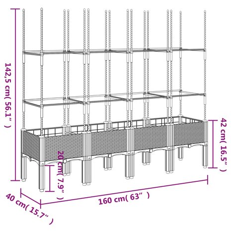 Plantenbak met latwerk 160x40x142,5 cm polypropeen grijs 7