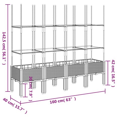 Plantenbak met latwerk 160x40x142,5 cm polypropeen zwart 7