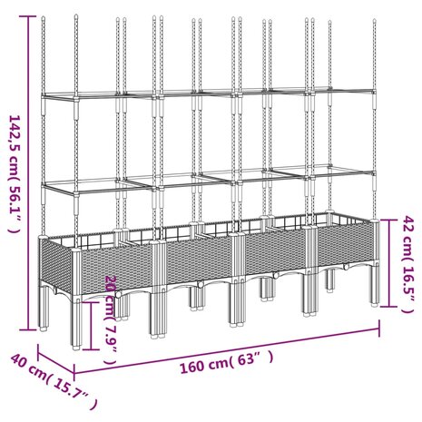 Plantenbak met latwerk 160x40x142,5 cm polypropeen wit 7