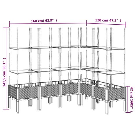 Plantenbak met latwerk 160x120x142,5 cm polypropeen lichtgrijs 8