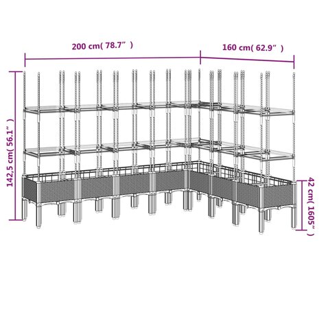 Plantenbak met latwerk 200x160x142,5 cm polypropeen zwart 8