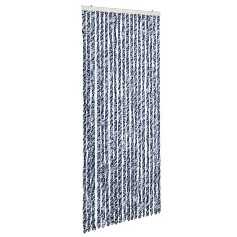 Vliegengordijn 56x185 cm chenille blauw, wit en zilver 2