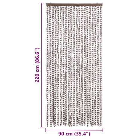 Vliegengordijn 90x220 cm chenille taupe en wit 7