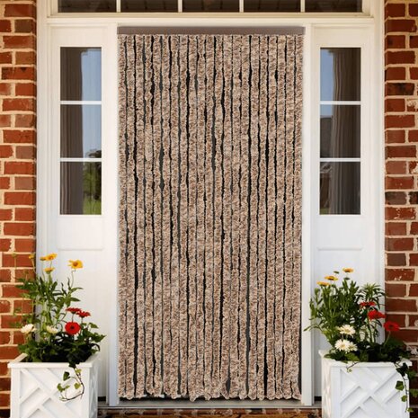 Vliegengordijn 56x185 cm chenille beige en donkerbruin 1