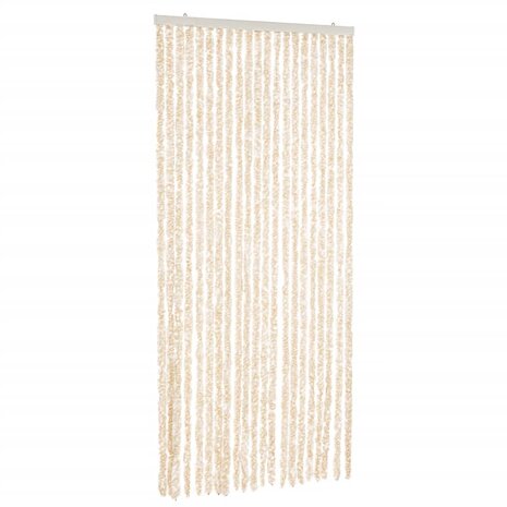 Vliegengordijn 90x200 cm chenille beige en wit 2