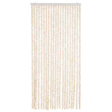 Vliegengordijn 90x200 cm chenille beige en wit 3