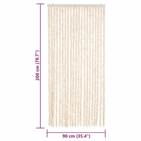 Vliegengordijn 90x200 cm chenille beige en wit 7