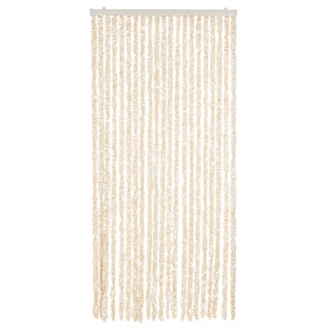 Vliegengordijn 90x220 cm chenille beige en wit 3