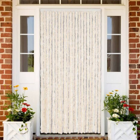 Vliegengordijn 100x230 cm chenille beige en wit 1