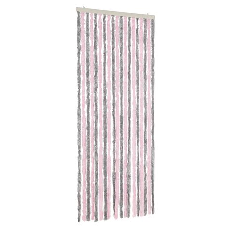 Vliegengordijn 56x185 cm chenille zilvergrijs en roze 2