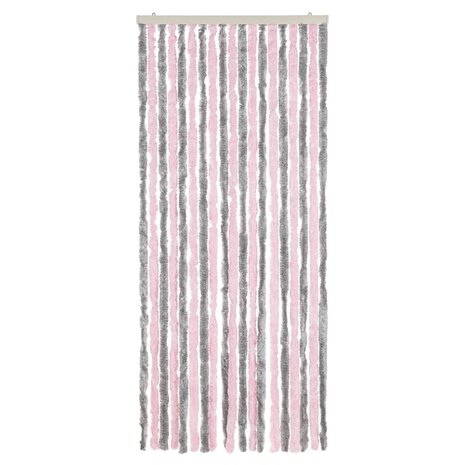 Vliegengordijn 56x185 cm chenille zilvergrijs en roze 3