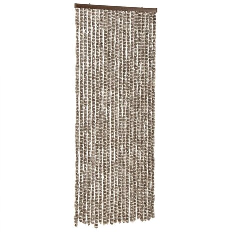 Vliegengordijn 56x200 cm chenille taupe en wit 2