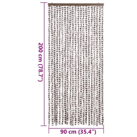 Vliegengordijn 90x200 cm chenille taupe en wit 7