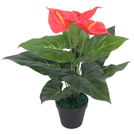 Kunst anthurium plant met pot 45 cm rood en geel 1