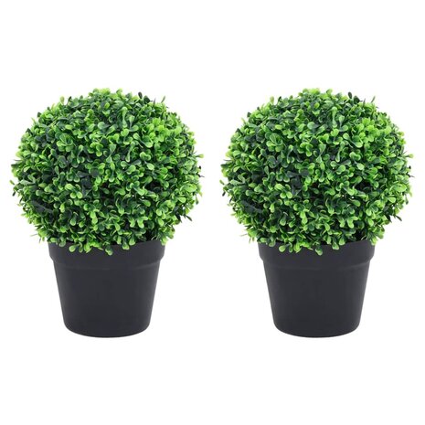 Kunstplanten met pot 2 st buxus bolvorming 27 cm groen 1