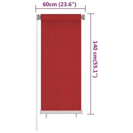 Rolgordijn voor buiten 60x140 cm HDPE rood 6