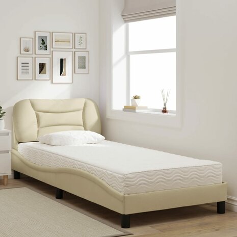 Bed met matras stof crèmekleurig 90x200 cm 3