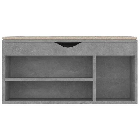 Schoenenbank met kussen 104x30x49 cm bewerkt hout betongrijs 5