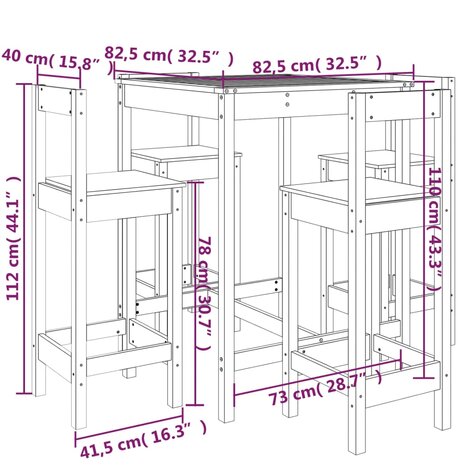 5-delige Barset massief grenenhout 10