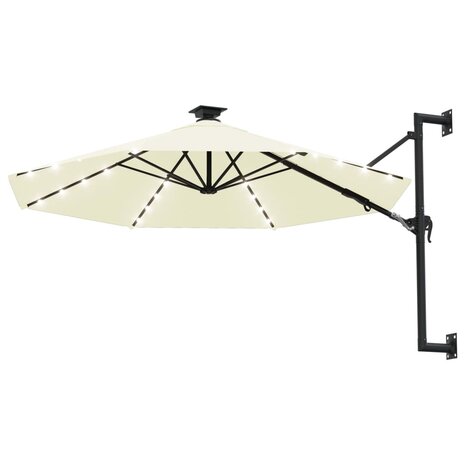 Wandparasol met LED&apos;s en metalen paal 300 cm zandkleurig 2