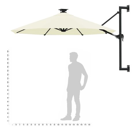 Wandparasol met LED&apos;s en metalen paal 300 cm zandkleurig 10