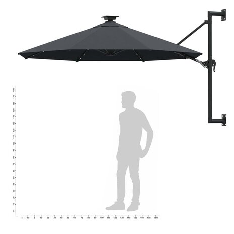 Wandparasol met LED&apos;s en metalen paal 300 cm antracietkleurig 10