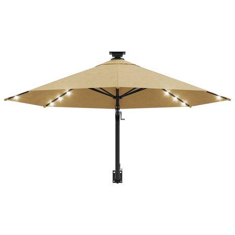 Wandparasol met LED&apos;s en metalen paal 300 cm taupe 4