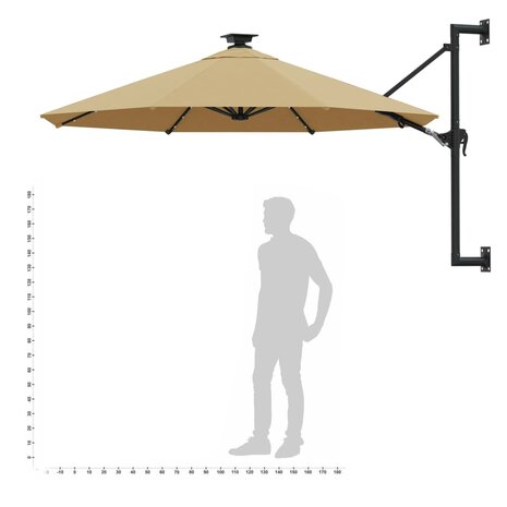 Wandparasol met LED&apos;s en metalen paal 300 cm taupe 10