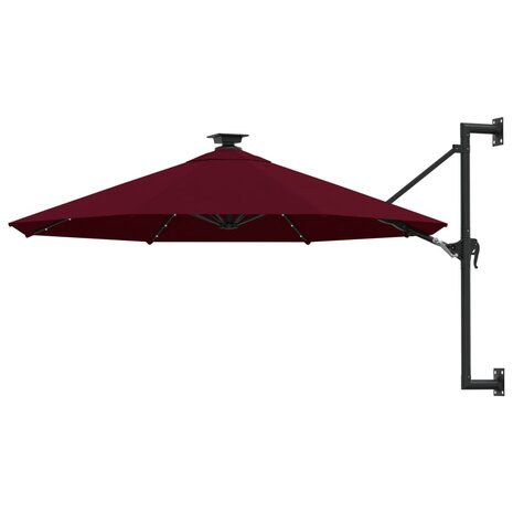 Wandparasol met LED&apos;s en metalen paal 300 cm bordeauxrood 1