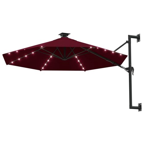 Wandparasol met LED&apos;s en metalen paal 300 cm bordeauxrood 2