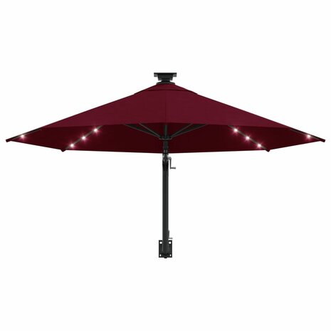 Wandparasol met LED&apos;s en metalen paal 300 cm bordeauxrood 4