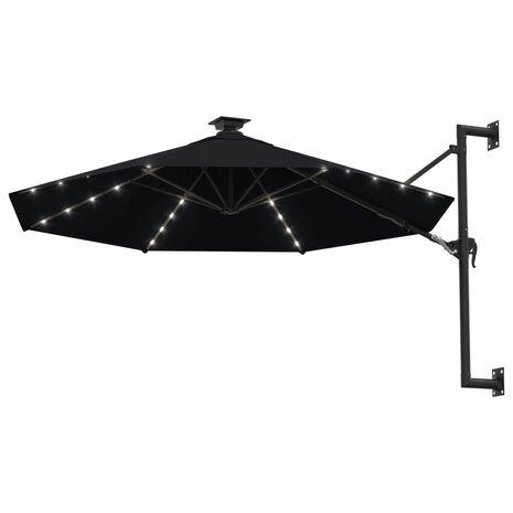 Wandparasol met LED&apos;s en metalen paal 300 cm zwart 2