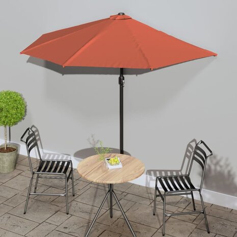 Balkonparasol half met aluminium paal 270x144x222 cm terracotta 1