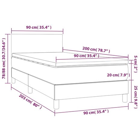 Boxspring met matras stof lichtgrijs 90x200 cm 7