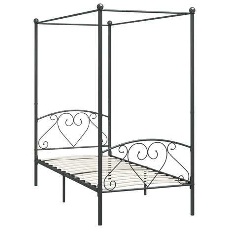 Hemelbedframe metaal grijs 90x200 cm 2