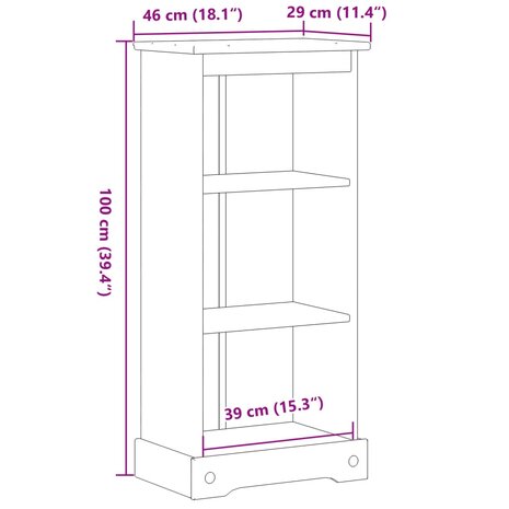 Boekenkast Corona 46x29x100 cm massief grenenhout 9