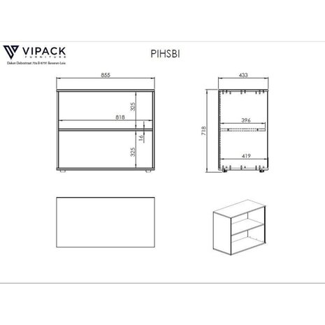 Vipack Boekenkast Pino met 2 lades hout wit 3