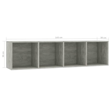 Boekenkast/tv-meubel 143x30x36 cm betongrijs 8