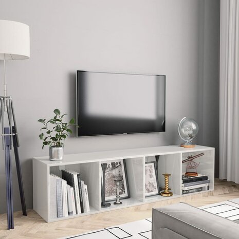 Boekenkast/tv-meubel 143x30x36 cm hoogglans wit 1