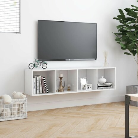 Boekenkast/tv-meubel 143x30x36 cm hoogglans wit 4