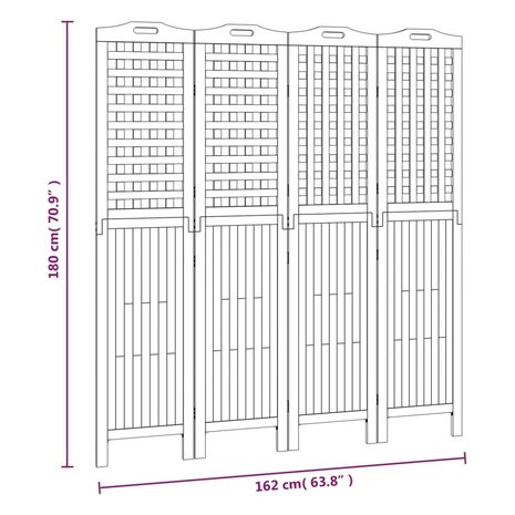 Kamerscherm met 4 panelen 162x2x180 cm massief acaciahout 9