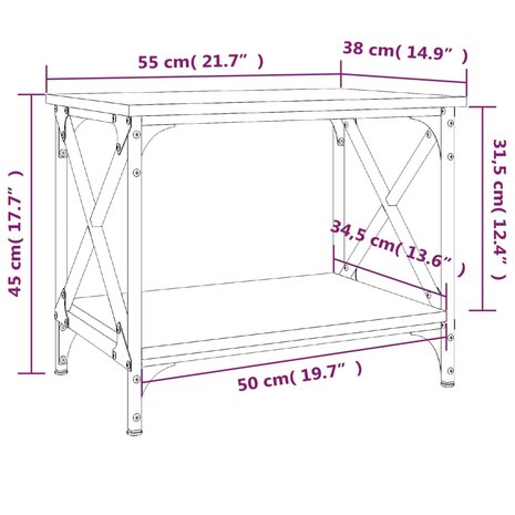 Bijzettafel 55x38x45 cm bewerkt hout gerookt eikenkleurig 8