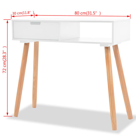 Wandtafel 80x30x72 cm massief grenenhout wit 6