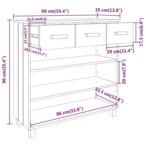 Wandtafel HAMAR 90x35x90 cm massief grenenhout donkergrijs 8