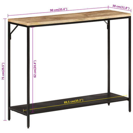 Wandtafel 90x30x75 cm massief ruw mangohout en ijzer 8