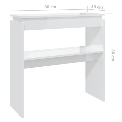 Wandtafel 80x30x80 cm bewerkt hout hoogglans wit 6